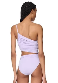 One Shoulder Shirred Cut Out Piece Swimsuit
