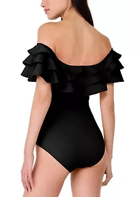 Women's Contrast Off Shoulder Bandeau One Piece Swimsuit