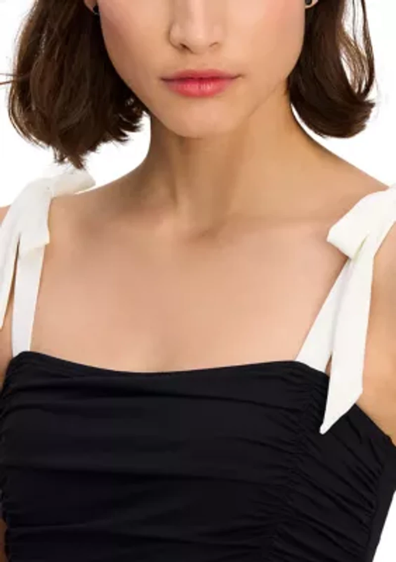 Shirred Square Neck One Piece Swimsuit