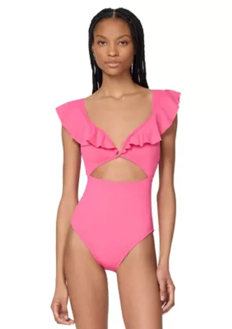 Ruffle V-Wire One Piece Swimsuit