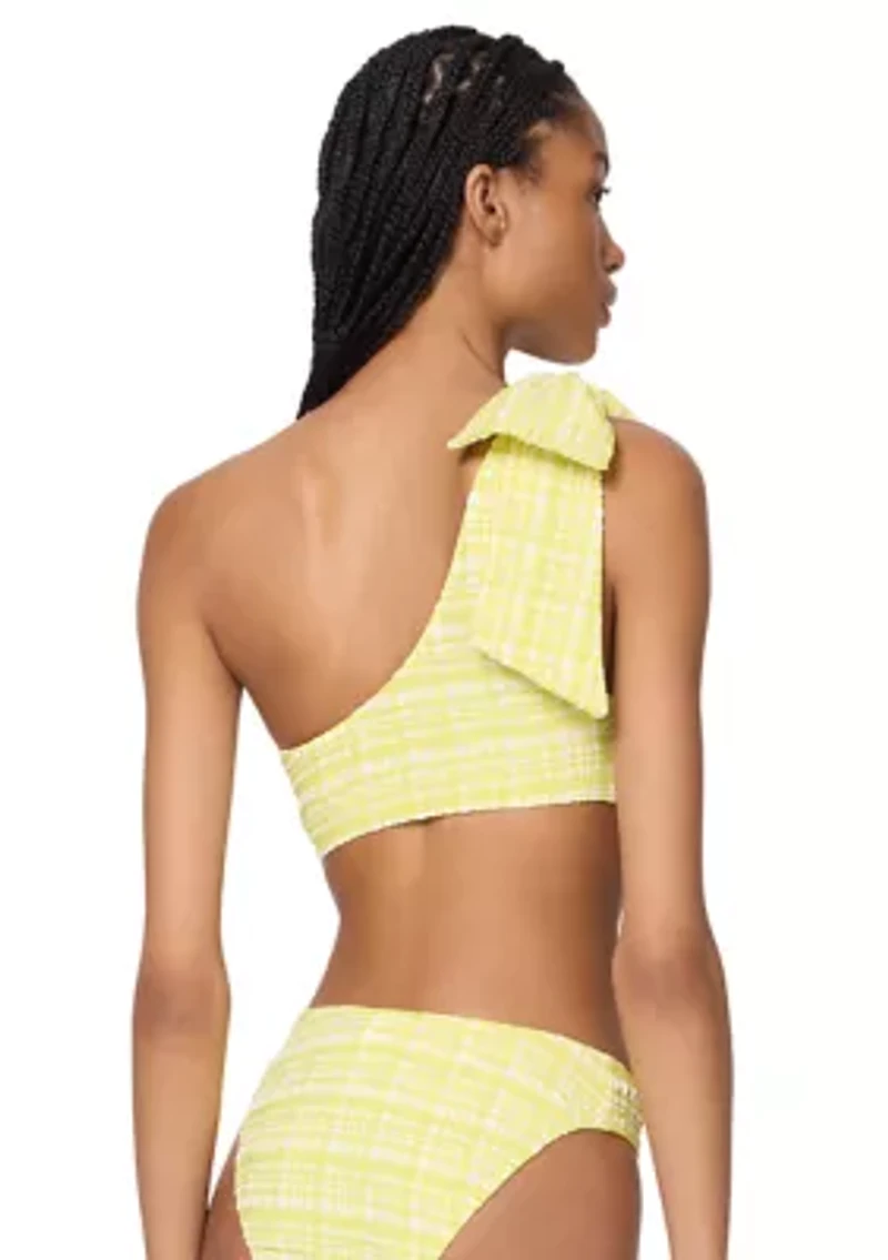 Bow One Shoulder Plaid Bikini Swim Top