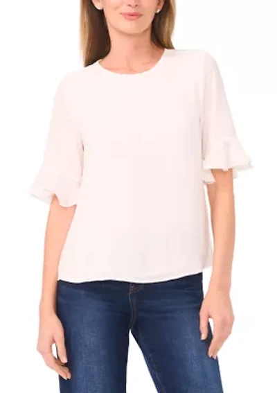 Women's Ruffle Sleeve Solid Blouse
