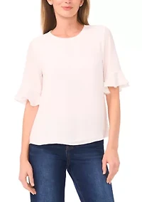 Women's Ruffle Sleeve Solid Blouse