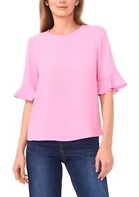 Women's Ruffle Sleeve Solid Blouse