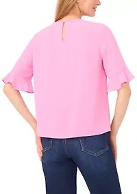 Women's Ruffle Sleeve Solid Blouse