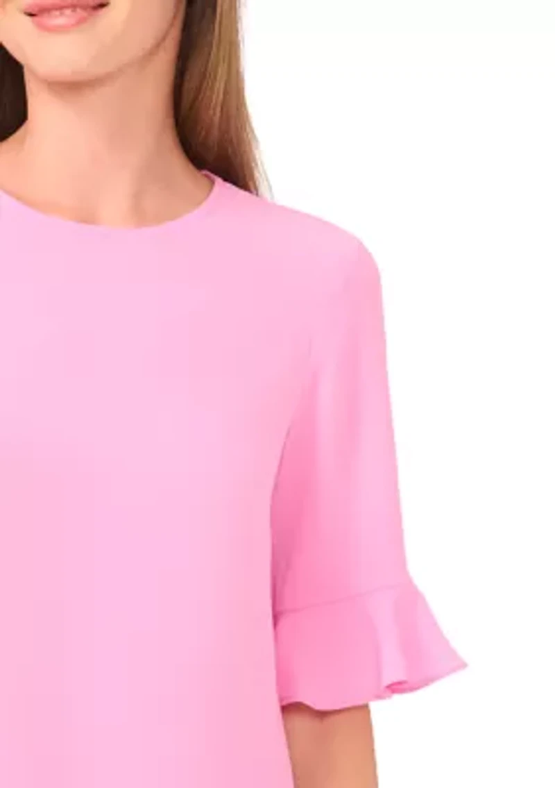 Women's Ruffle Sleeve Solid Blouse