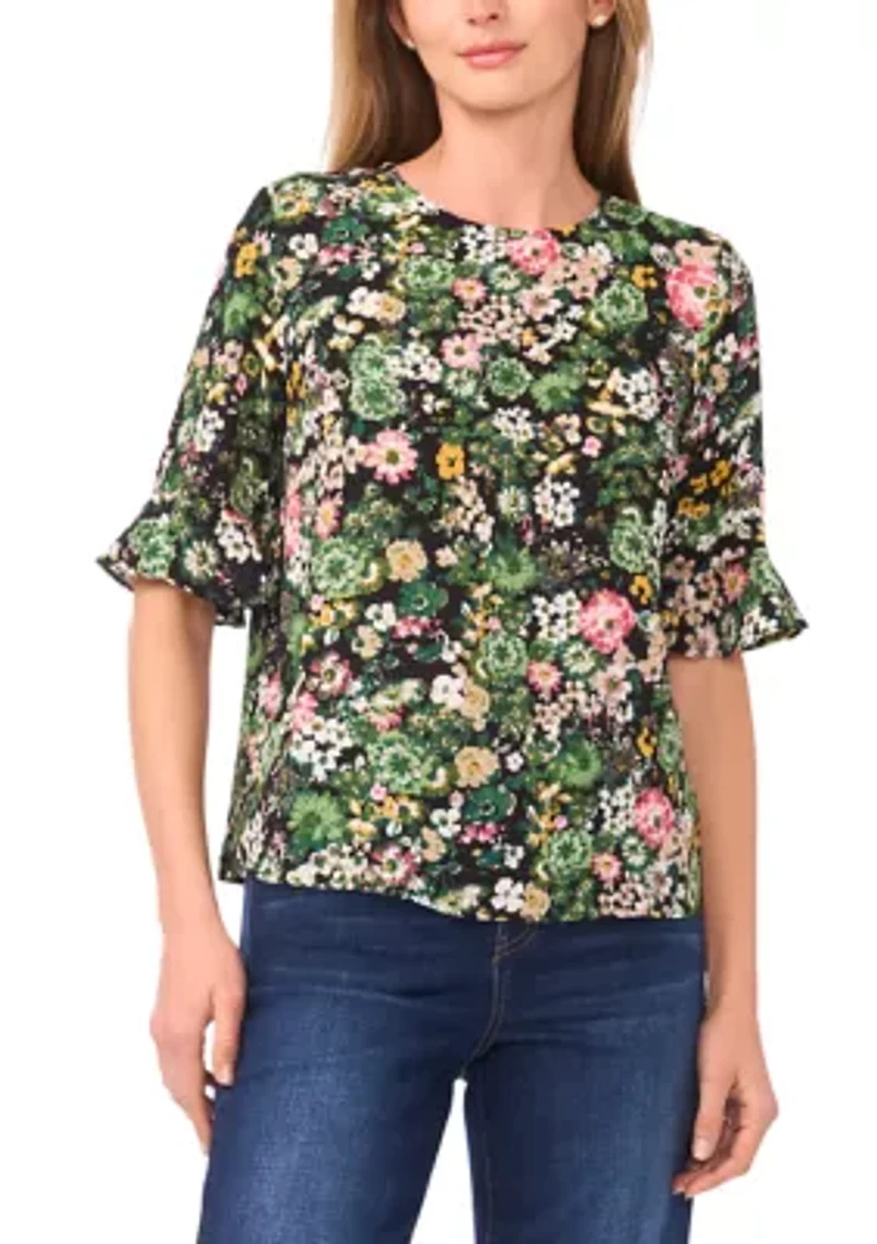 Women's Floral Ruffle Sleeve Blouse