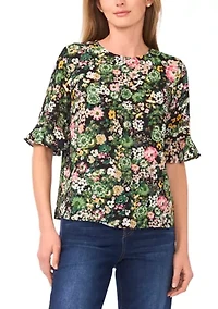 Women's Floral Ruffle Sleeve Blouse
