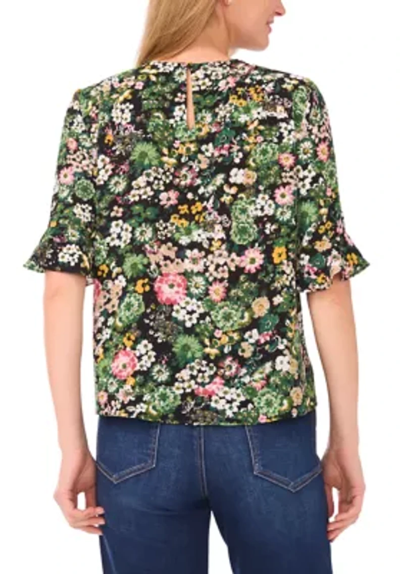 Women's Floral Ruffle Sleeve Blouse