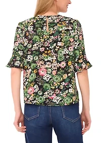 Women's Floral Ruffle Sleeve Blouse