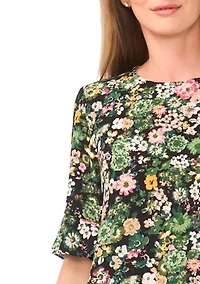 Women's Floral Ruffle Sleeve Blouse