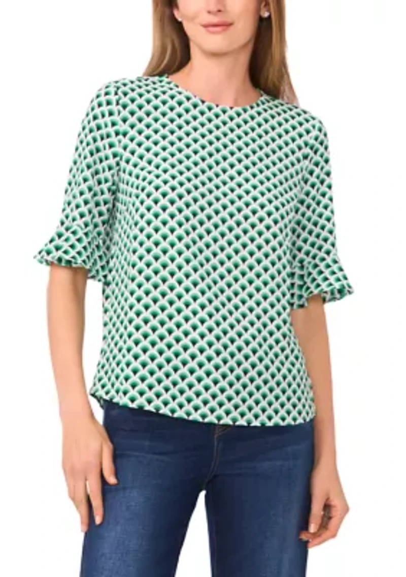 Women's Geometric Ruffle Sleeve Blouse