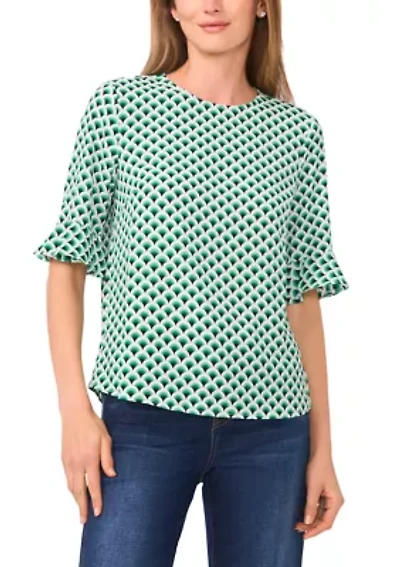 Women's Geometric Ruffle Sleeve Blouse
