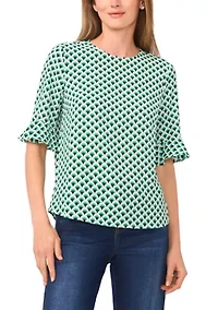 Women's Geometric Ruffle Sleeve Blouse