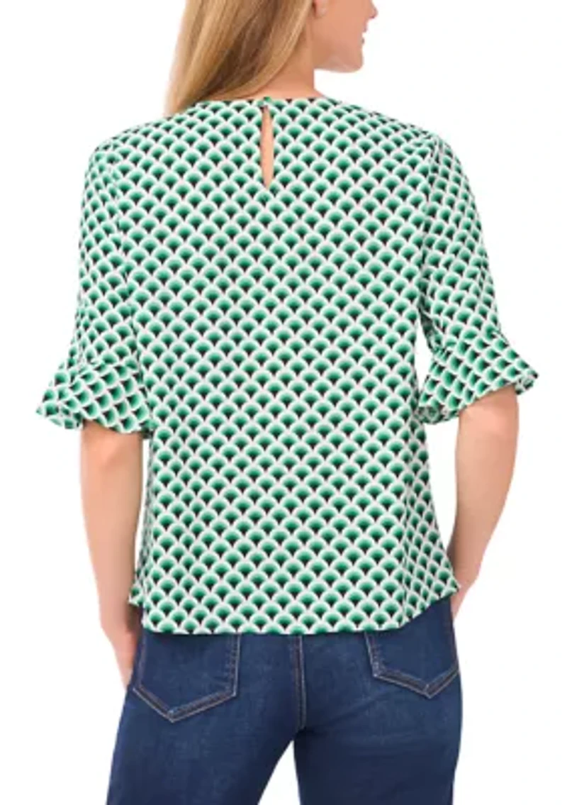 Women's Geometric Ruffle Sleeve Blouse