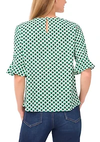 Women's Geometric Ruffle Sleeve Blouse