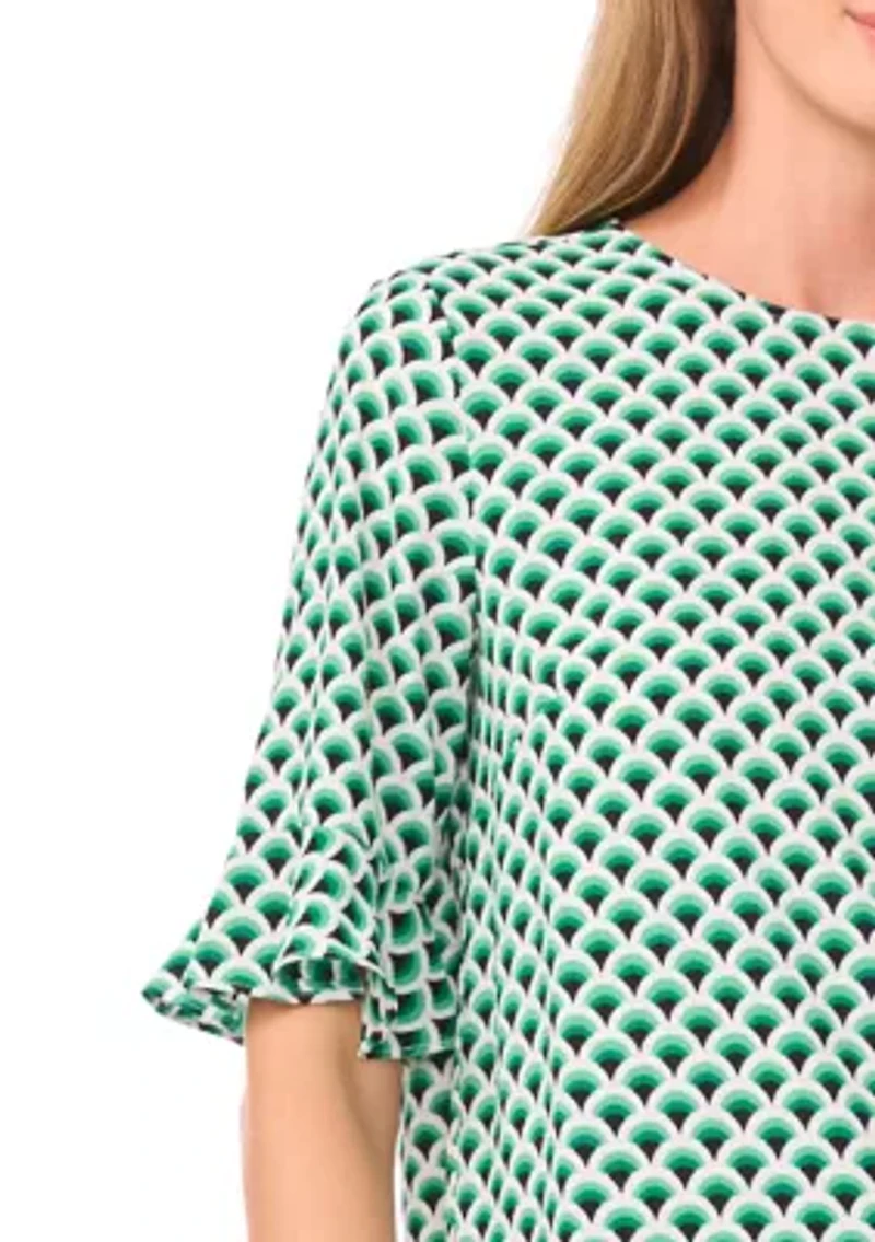 Women's Geometric Ruffle Sleeve Blouse