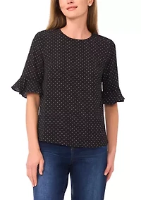 Women's Dot Print Ruffle Sleeve Blouse