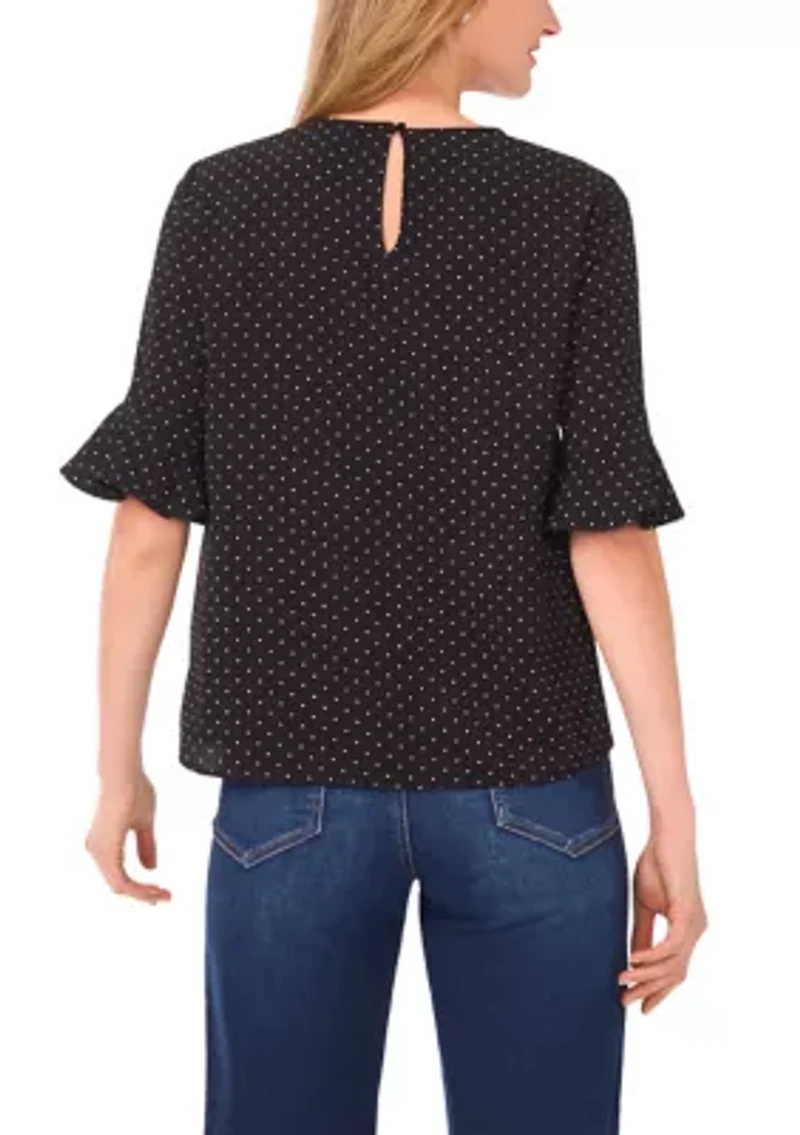Women's Dot Print Ruffle Sleeve Blouse