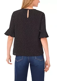 Women's Dot Print Ruffle Sleeve Blouse