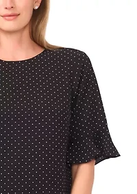 Women's Dot Print Ruffle Sleeve Blouse