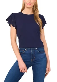 Women's Eyelet Flutter Sleeve Top