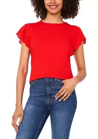 Women's Eyelet Flutter Sleeve Top