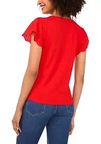 Women's Eyelet Flutter Sleeve Top