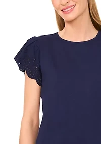 Women's Eyelet Flutter Sleeve Top