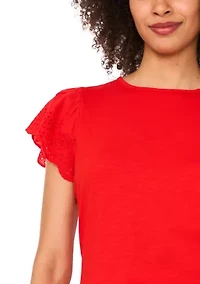 Women's Eyelet Flutter Sleeve Top