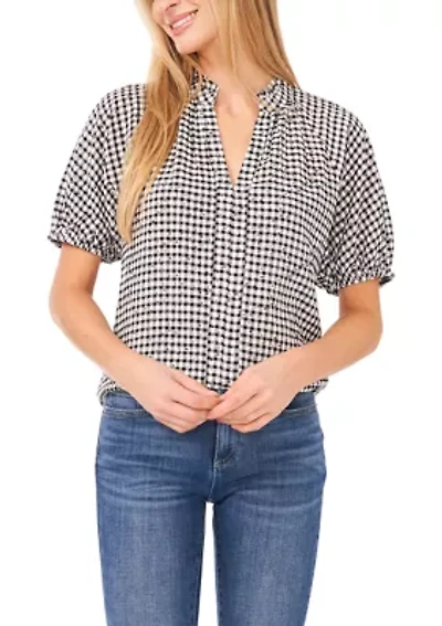 Women's Short Sleeve Gingham Print Top