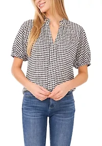 Women's Short Sleeve Gingham Print Top
