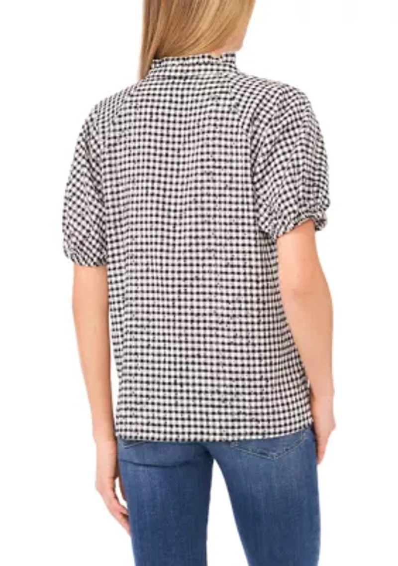 Women's Short Sleeve Gingham Print Top