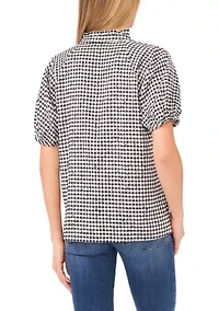 Women's Short Sleeve Gingham Print Top