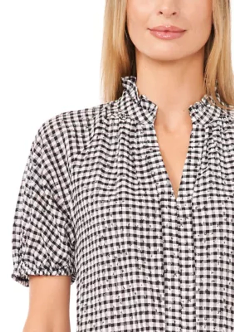 Women's Short Sleeve Gingham Print Top