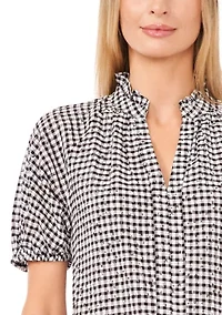 Women's Short Sleeve Gingham Print Top