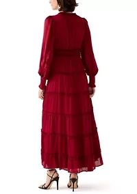 Women's Long Sleeve Tiered Plisse Maxi Dress