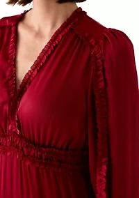 Women's Long Sleeve Tiered Plisse Maxi Dress