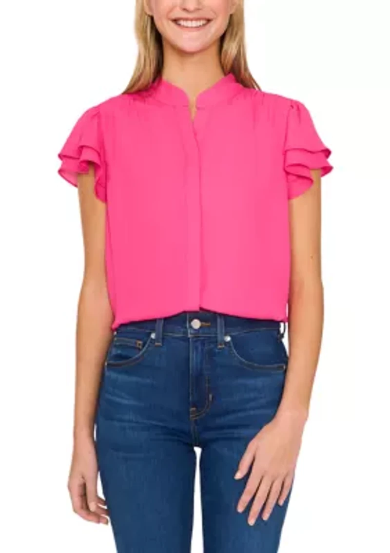 Women's Flutter Sleeve Hidden Placket Blouse