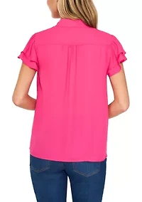 Women's Flutter Sleeve Hidden Placket Blouse