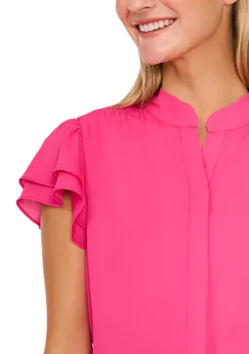 Women's Flutter Sleeve Hidden Placket Blouse