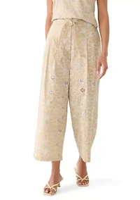 Women's Tie Waist Wide Leg Embroidered Pants
