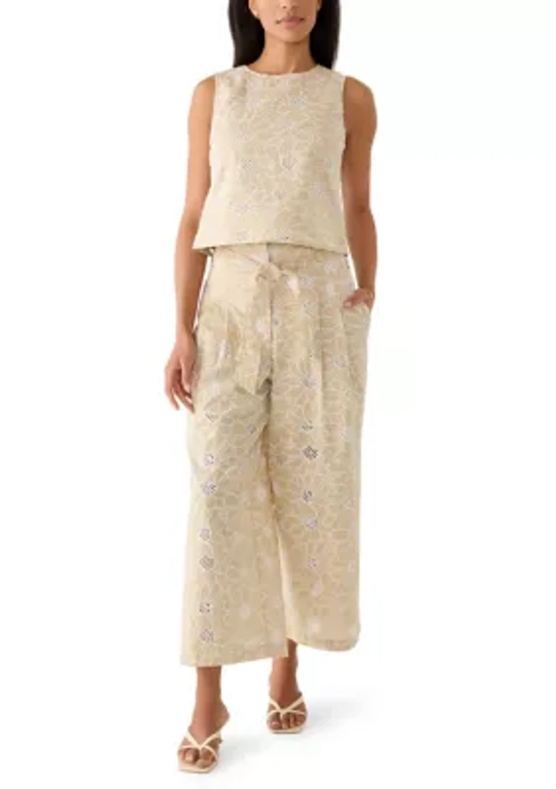Women's Tie Waist Wide Leg Embroidered Pants