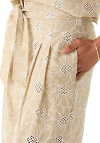 Women's Tie Waist Wide Leg Embroidered Pants