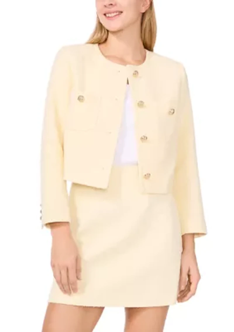 Women's Long Sleeve Two Pocket Button Front Tweed Jacket