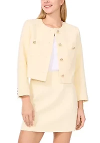 Women's Long Sleeve Two Pocket Button Front Tweed Jacket