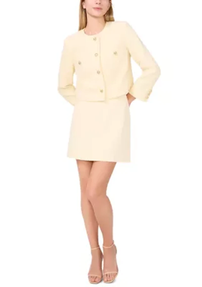 Women's Long Sleeve Two Pocket Button Front Tweed Jacket