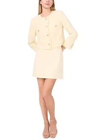 Women's Long Sleeve Two Pocket Button Front Tweed Jacket