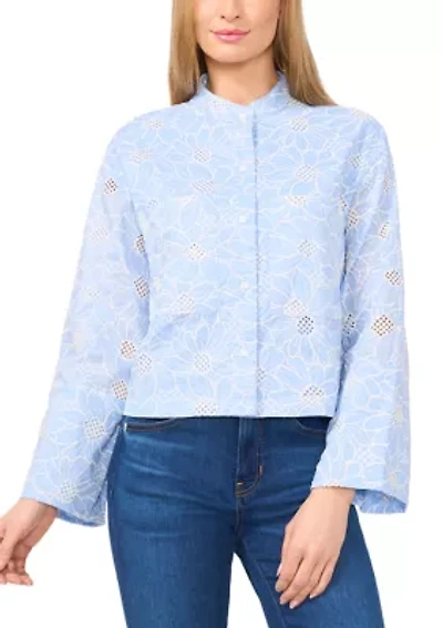 Women's Long Sleeve Hidden Placket Embroidered Jacket
