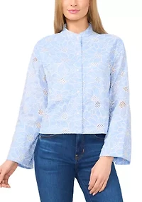 Women's Long Sleeve Hidden Placket Embroidered Jacket